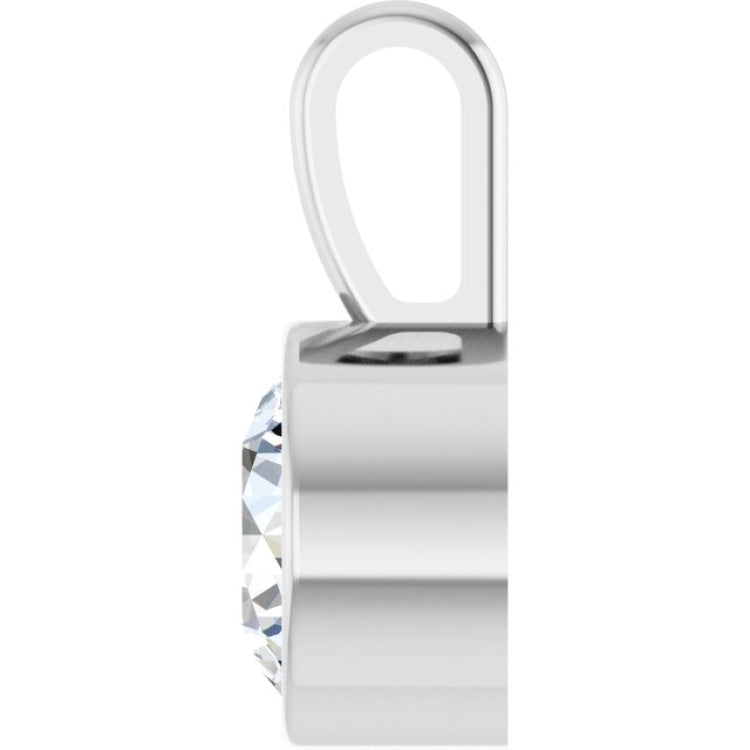14K White Gold 3/4 CT Natural Diamond Bezel-Set Solitaire Pendant