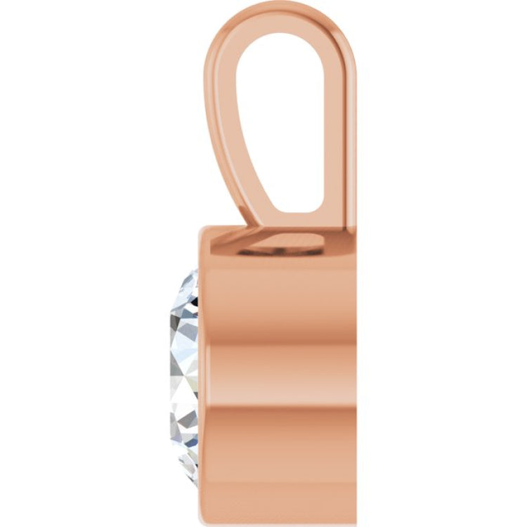 14K Rose Gold 3/4 CT Natural Diamond Bezel-Set Solitaire Pendant