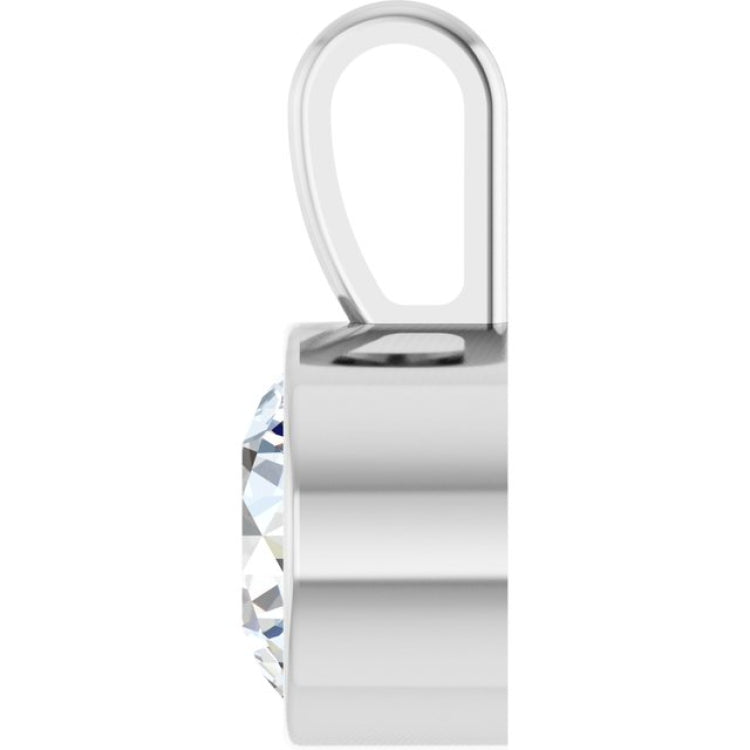 14K White Gold 9/10 CT Natural Diamond Bezel-Set Solitaire Pendant