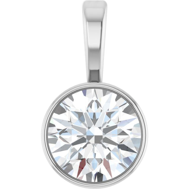 14K White Gold 5/8 CT Lab-Grown Diamond Bezel-Set Solitaire Pendant