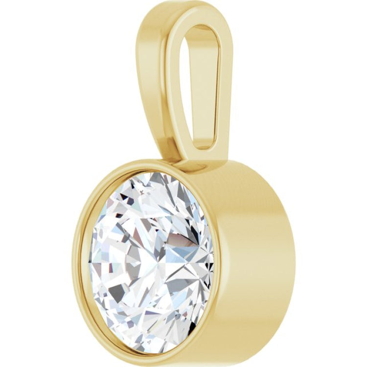 14K Yellow Gold 5/8 CT Lab-Grown Diamond Bezel-Set Solitaire Pendant