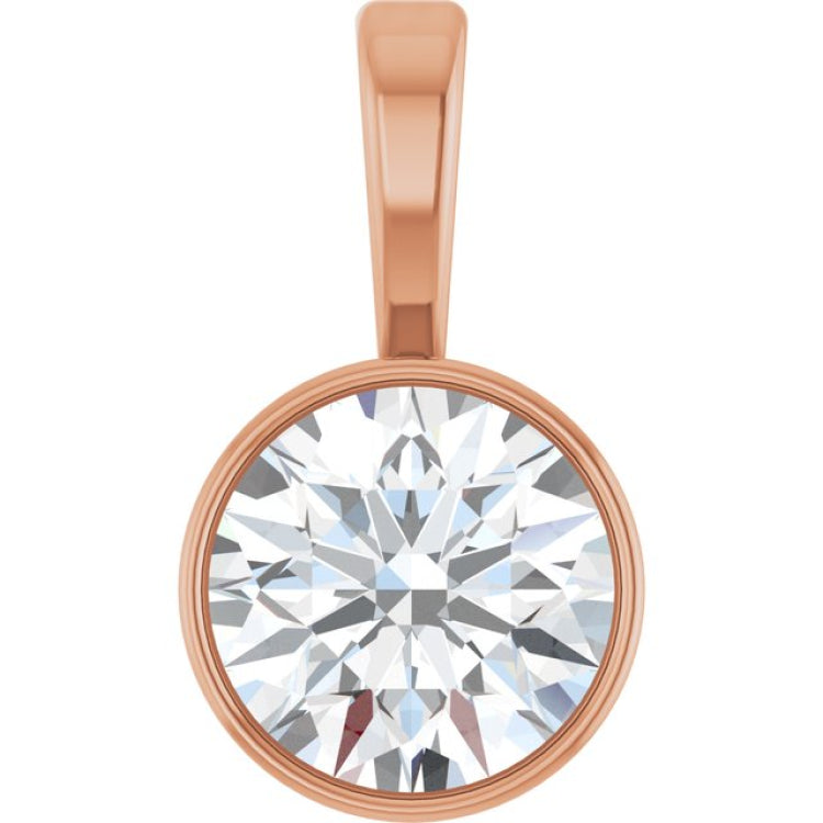 14K Rose Gold 5/8 CT Lab-Grown Diamond Bezel-Set Solitaire Pendant