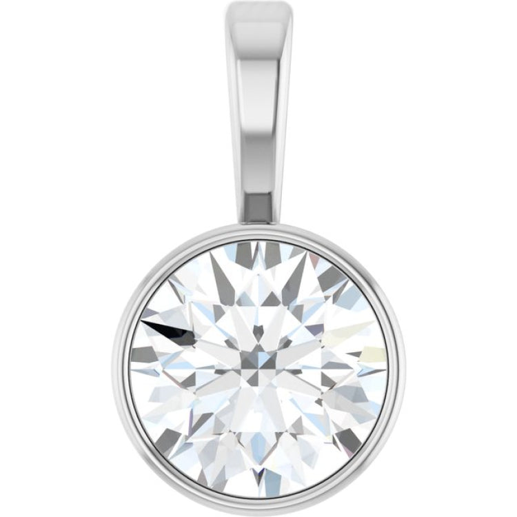 Sterling Silver 9/10 CT Lab-Grown Diamond Bezel-Set Solitaire Pendant