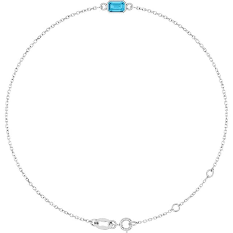 14K White Gold Natural Aquamarine 6 1/2-7 1/2" Bracelet