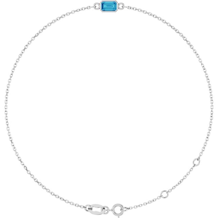 14K White Gold Natural Blue Zircon 6 1/2-7 1/2" Bracelet