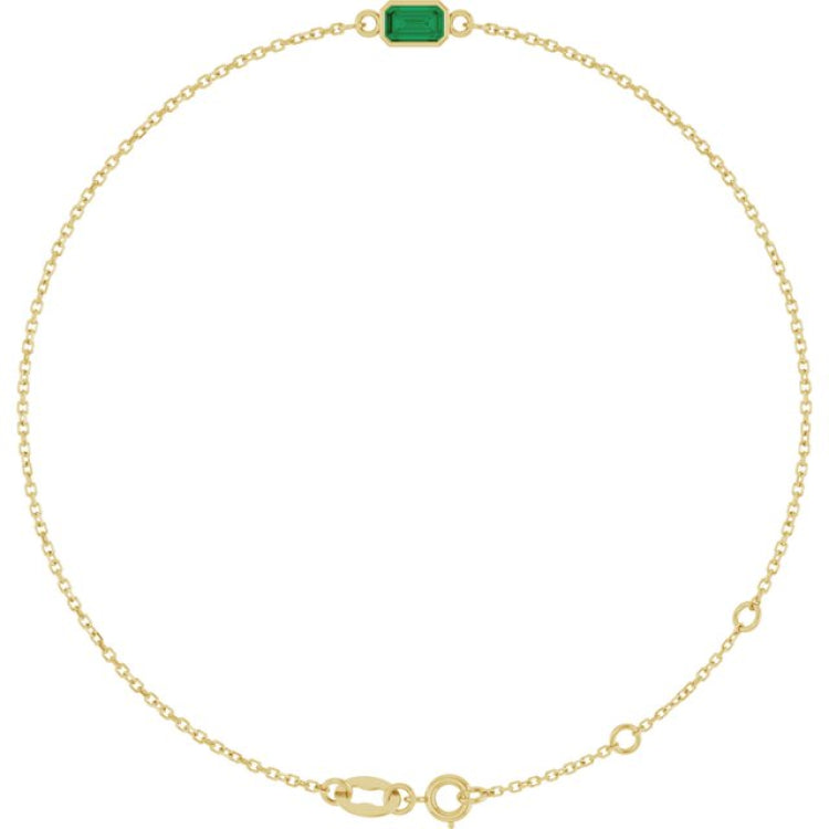 14K Yellow Gold Natural Emerald 6 1/2-7 1/2" Bracelet