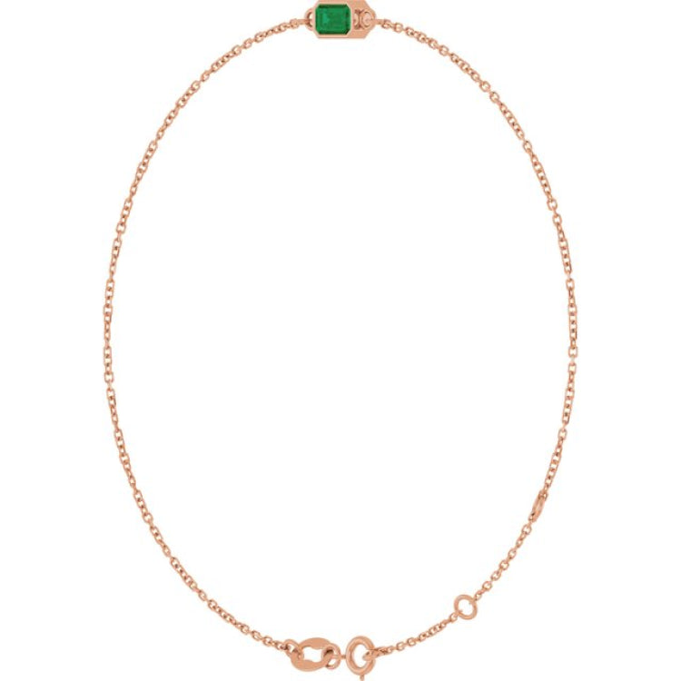 14K Rose Gold Natural Emerald 6 1/2-7 1/2" Bracelet