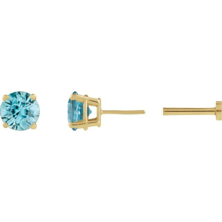 14K Yellow Gold Natural Blue Zircon Earring