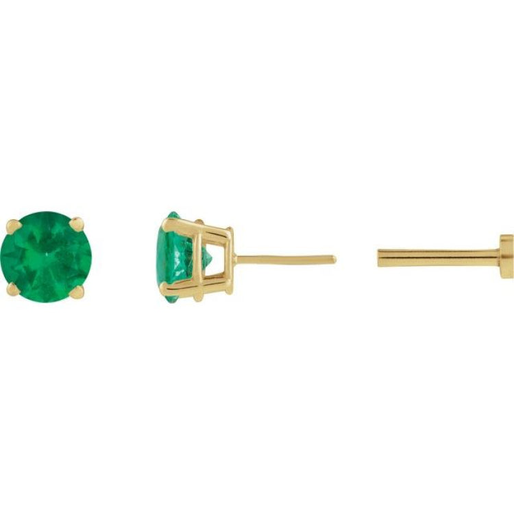 14K Yellow Gold Natural Emerald Earring