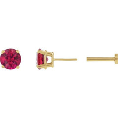 14K Yellow Gold Lab-Grown Ruby Earring