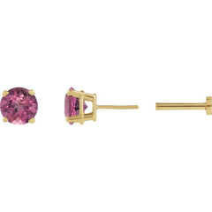 14K Yellow Gold Natural Pink Tourmaline Earring