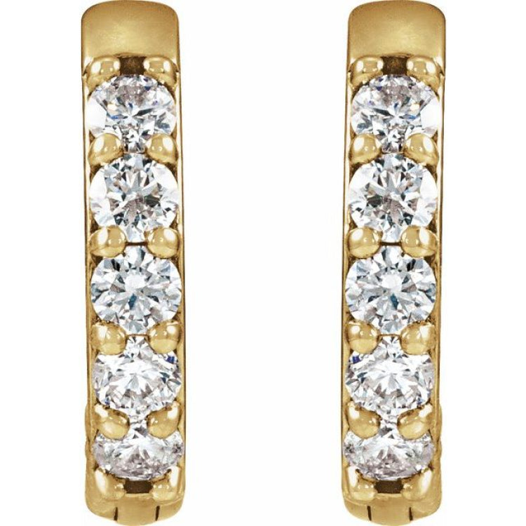 14K Yellow Gold 1/4 CTW Natural Diamond Hinged 12.5 mm Hoop Earrings