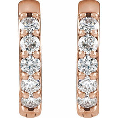 14K Rose Gold 1/4 CTW Natural Diamond Hinged 12.5 mm Hoop Earrings
