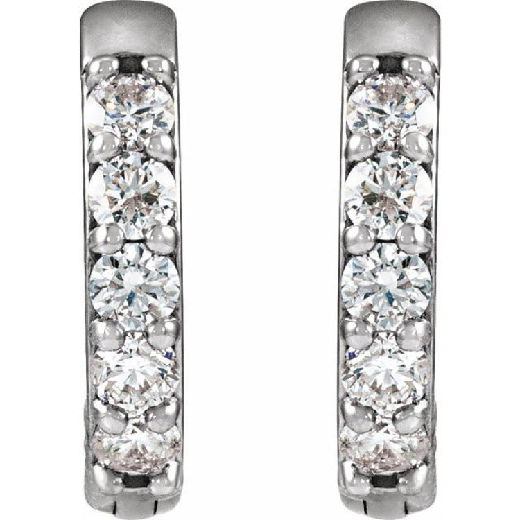 Sterling Silver 1/4 CTW Lab-Grown Diamond Hinged 12.5 mm Hoop Earrings