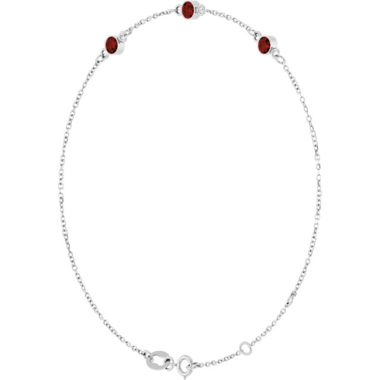 Sterling Silver Natural Mozambique Garnet Bezel-Set 3-Stone 6 1/2-7 1/2" Bracelet