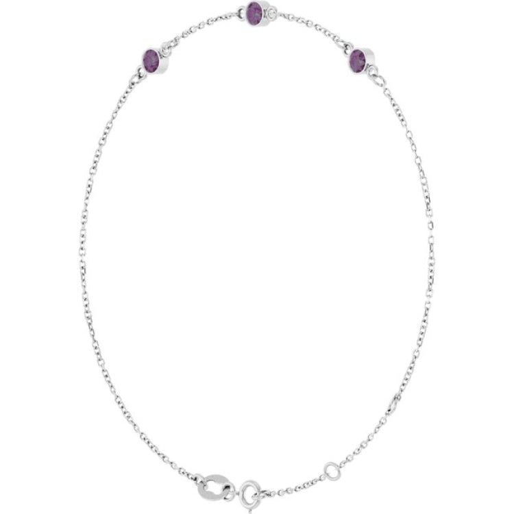 Sterling Silver Lab-Grown Alexandrite Bezel-Set 3-Stone 6 1/2-7 1/2" Bracelet