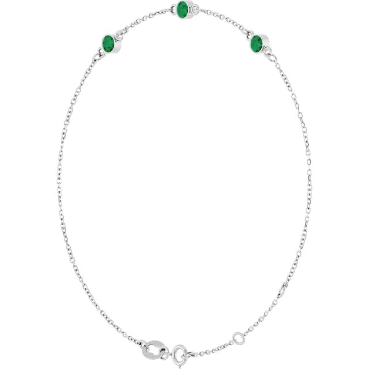 Sterling Silver Natural Emerald Bezel-Set 3-Stone 6 1/2-7 1/2" Bracelet