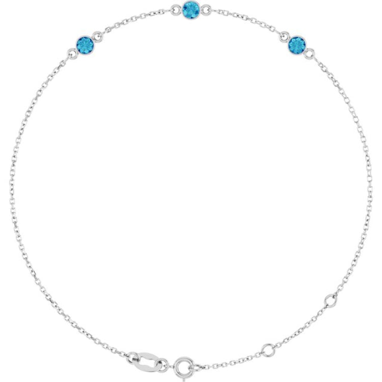 Sterling Silver Natural Blue Zircon Bezel-Set 3-Stone 6 1/2-7 1/2" Bracelet