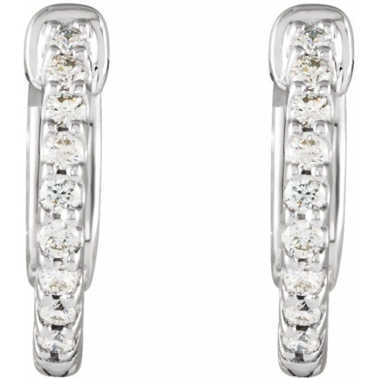 14K White Gold 1/4 CTW Natural Diamond Inside-Outside 14.5 mm Hinged Hoop Earrings