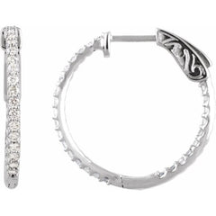 14K White Gold 3/4 CTW Natural Diamond Inside-Outside 23 mm Hinged Hoop Earrings