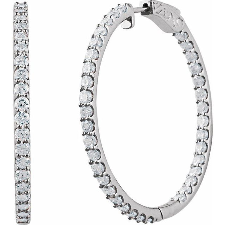 14K White Gold 5 CTW Natural Diamond Inside-Outside 41.5 mm Hinged Hoop Earrings