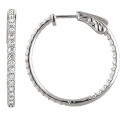 Sterling Silver Imitation White Cubic Zirconia Inside-Outside 26.5 mm Hinged Hoop Earrings