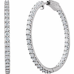Sterling Silver Imitation White Cubic Zirconia Inside-Outside 41.5 mm Hinged Hoop Earrings