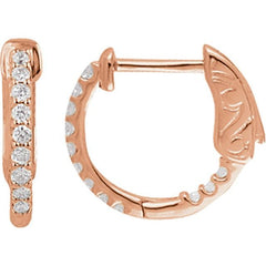 14K Rose Gold 1/4 CTW Natural Diamond Inside-Outside 14.5 mm Hinged Hoop Earrings
