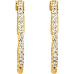 14K Yellow Gold 3/4 CTW Natural Diamond Inside-Outside 23 mm Hinged Hoop Earrings