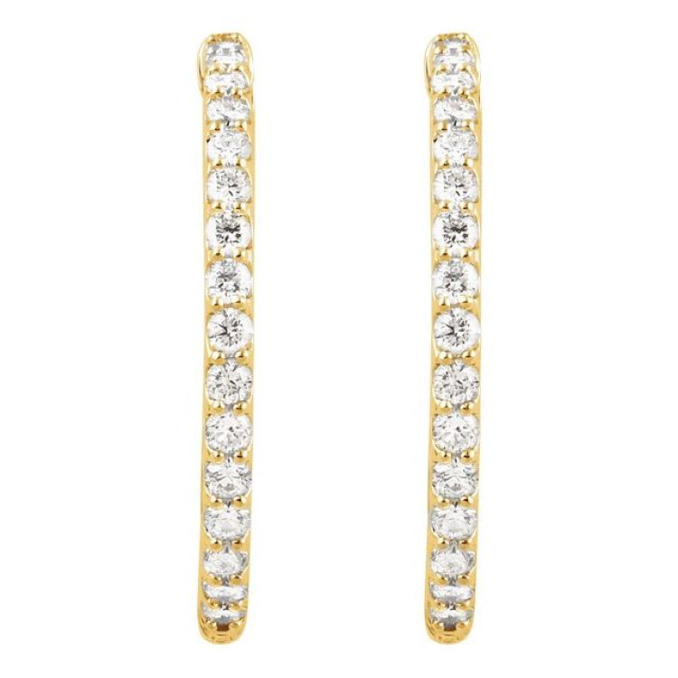 14K Yellow Gold 2 CTW Natural Diamond Inside-Outside 29.5 mm Hinged Hoop Earrings