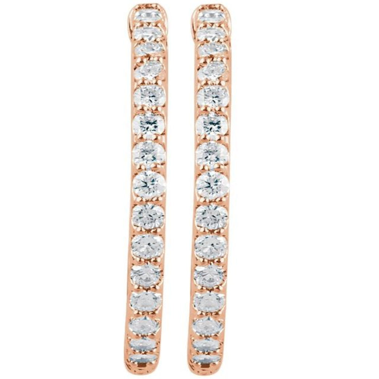 14K Rose Gold 2 CTW Natural Diamond Inside-Outside 29.5 mm Hinged Hoop Earrings