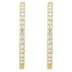 14K Yellow Gold 3 CTW Natural Diamond Inside-Outside 34.5 mm Hinged Hoop Earrings