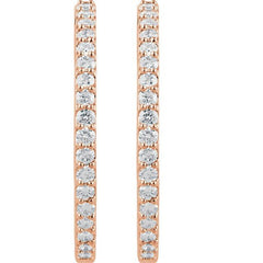 14K Rose Gold 3 CTW Natural Diamond Inside-Outside 34.5 mm Hinged Hoop Earrings