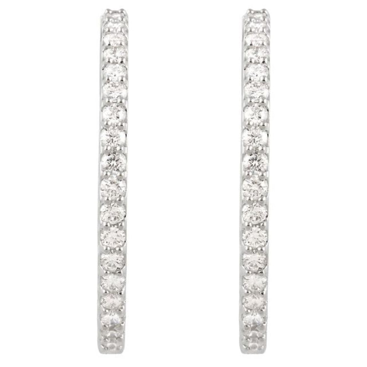 Platinum 3 CTW Natural Diamond Inside-Outside 34.5 mm Hinged Hoop Earrings
