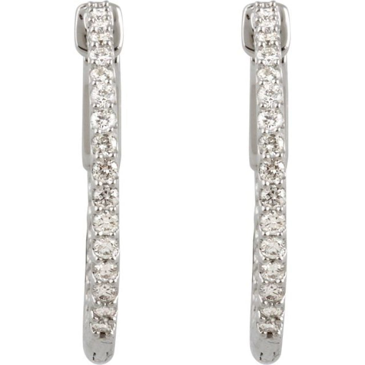 Platinum 1/2 CTW Natural Diamond Inside-Outside 19 mm Hinged Hoop Earrings