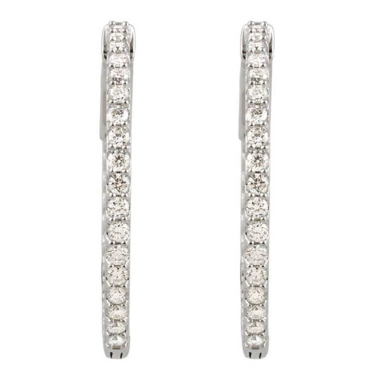 Platinum 1 CTW Natural Diamond Inside-Outside 26.5 mm Hinged Hoop Earrings