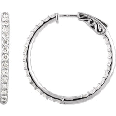 Platinum 2 CTW Natural Diamond Inside-Outside 29.5 mm Hinged Hoop Earrings