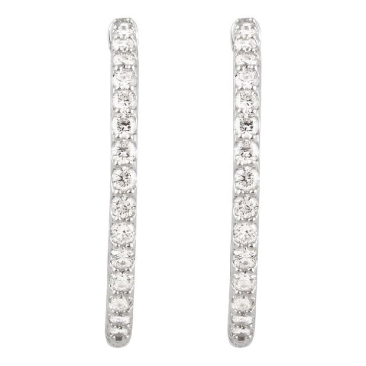 Platinum 2 CTW Natural Diamond Inside-Outside 29.5 mm Hinged Hoop Earrings