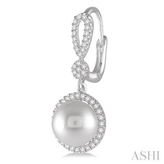 8 MM Cultured Pearls and 1/3 Ctw Round Cut Diamond Earrings in 14K White Gold