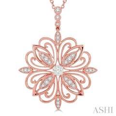1/3 Ctw Lattice Floral Pattern Lovebright Round Cut Diamond Pendant With Chain in 14K Rose and White Gold