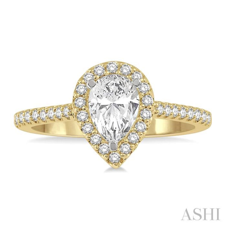 3/8 Ctw Pear Shape Diamond Ladies Engagement Ring with 1/4 Ct Pear Cut Center Stone in 14K Yellow and White Gold