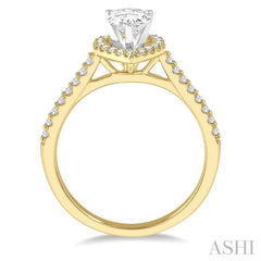 3/8 Ctw Pear Shape Diamond Ladies Engagement Ring with 1/4 Ct Pear Cut Center Stone in 14K Yellow and White Gold