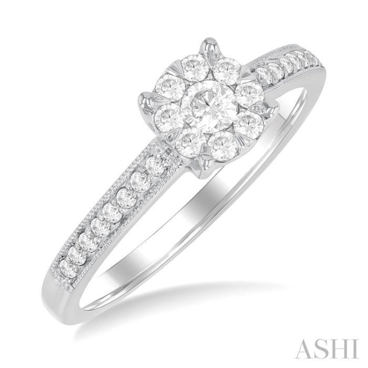 1/3 Ctw Lovebright Round Cut Diamond Engagement Ring in 14K White Gold