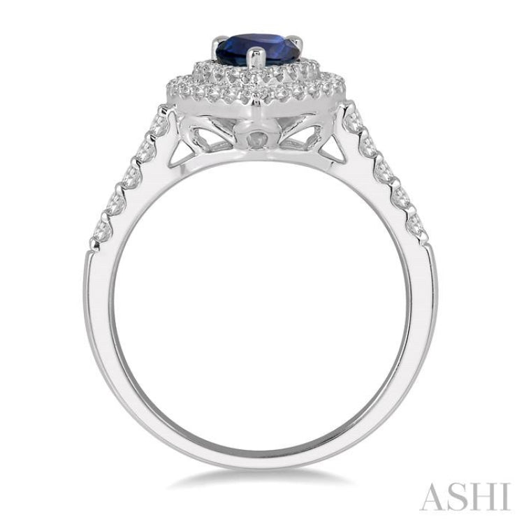 7x5 MM Pear Shape Sapphire and 1/2 Ctw Round Cut Diamond Precious Ring in 14K White Gold