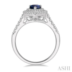 7x5 MM Pear Shape Sapphire and 1/2 Ctw Round Cut Diamond Precious Ring in 14K White Gold