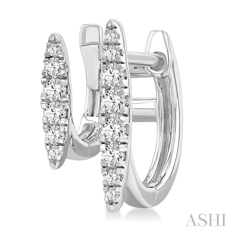 1/2 Ctw Petite Double Hoop Round Cut Diamond Fashion Huggies in 14K White Gold