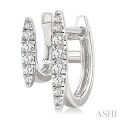 1/2 Ctw Petite Double Hoop Round Cut Diamond Fashion Huggies in 14K White Gold