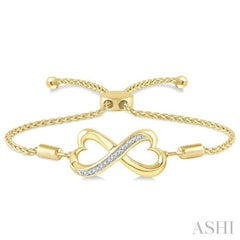 1/20 Ctw Conjoined Hearts Round Cut Diamond Lariat Bracelet in Yellow Gold Vermeil