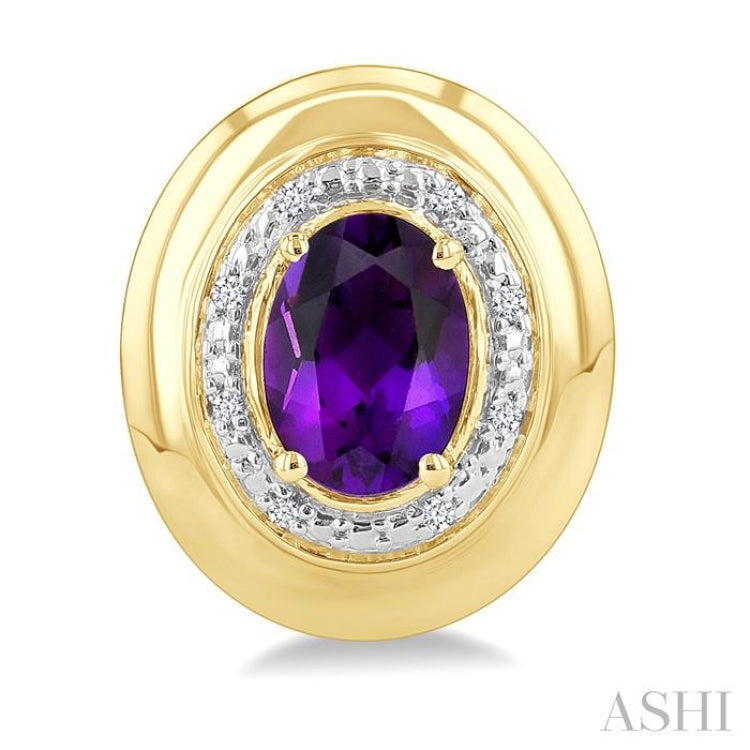 7X5 MM Oval Shape Amethyst and 1/20 Ctw Round Cut Diamond Semi-Precious Earrings in Yellow Gold Vermeil