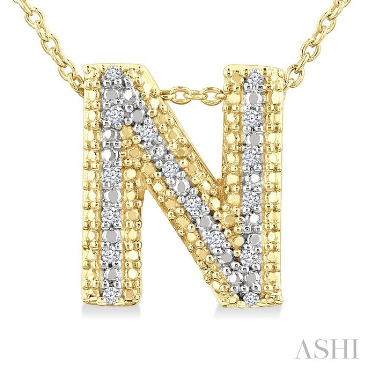 1/20 Ctw Bubble Accent Initial 'N' Round Cut Diamond Fashion Pendant With Chain in Yellow Gold Vermeil